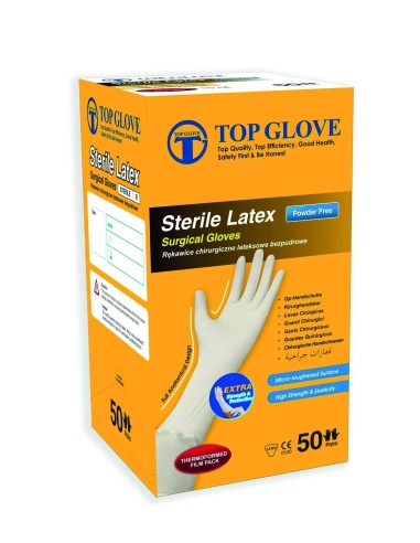 Rękawice chirurgiczne TOP GLOVE, lateksowe, bezpudrowe, sterylne, Rozm. 7,0, 1 para