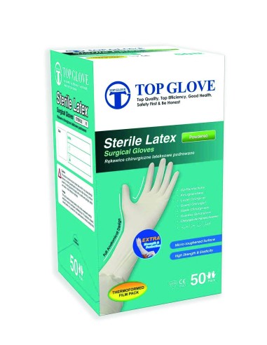 Rękawice chirurgiczne TOP GLOVE, lateksowe, pudrowane, sterylne, Rozm. 8,0, 1 para