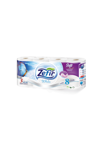 ZEFIR WHITE 8 ROLEK PAPIER TOALETOWY 3 WARSTWOWY